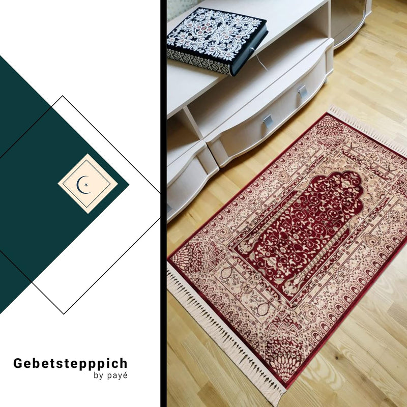 payé Teppich Gebetsteppich - Läufer Seccade Namaz - 70x125cm - Bordeaux - mit Fransen Islam Weich Wo