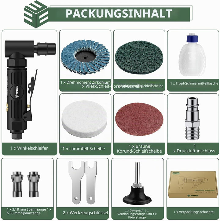 EYPINS Druckluftschleifer Set, Druckluft Winkelschleifer Schleifer 90°Stabschleifer Gesenkschleifer