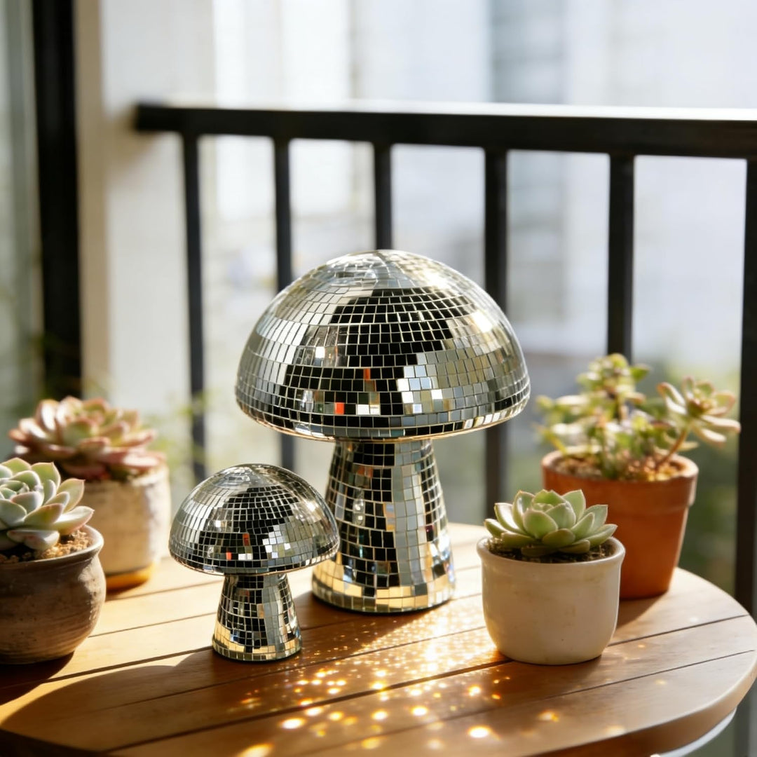 Morofme Discokugel Pilz, Silber Disco Pilz Deko, Spiegelkugel Discokugeln Deko, Glitzer Diskokugel B