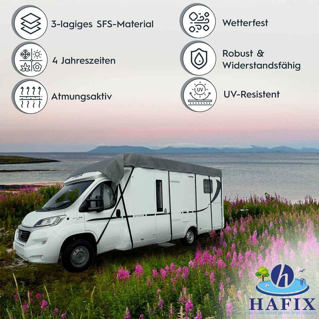 Wohnwagen Schutzhülle - Wetterfeste 3-lagige Halbgarage in Grau, Grösse 650x300cm, 155g/m² - Wohnwag