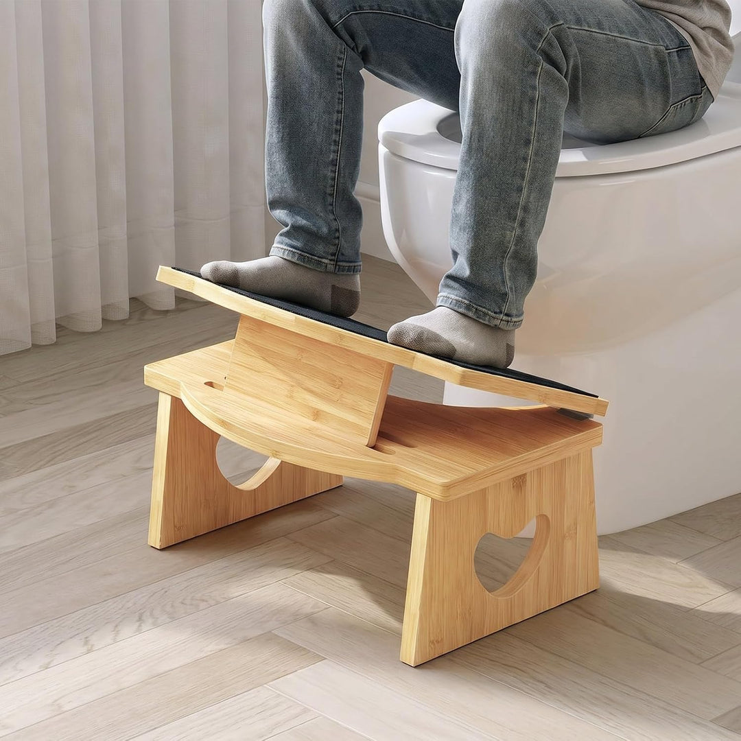 HOOBRO Klappbarer Toilettenhocker aus Bambus, Verstellbarer Klohocker mit Rutschfester Unterseite, m