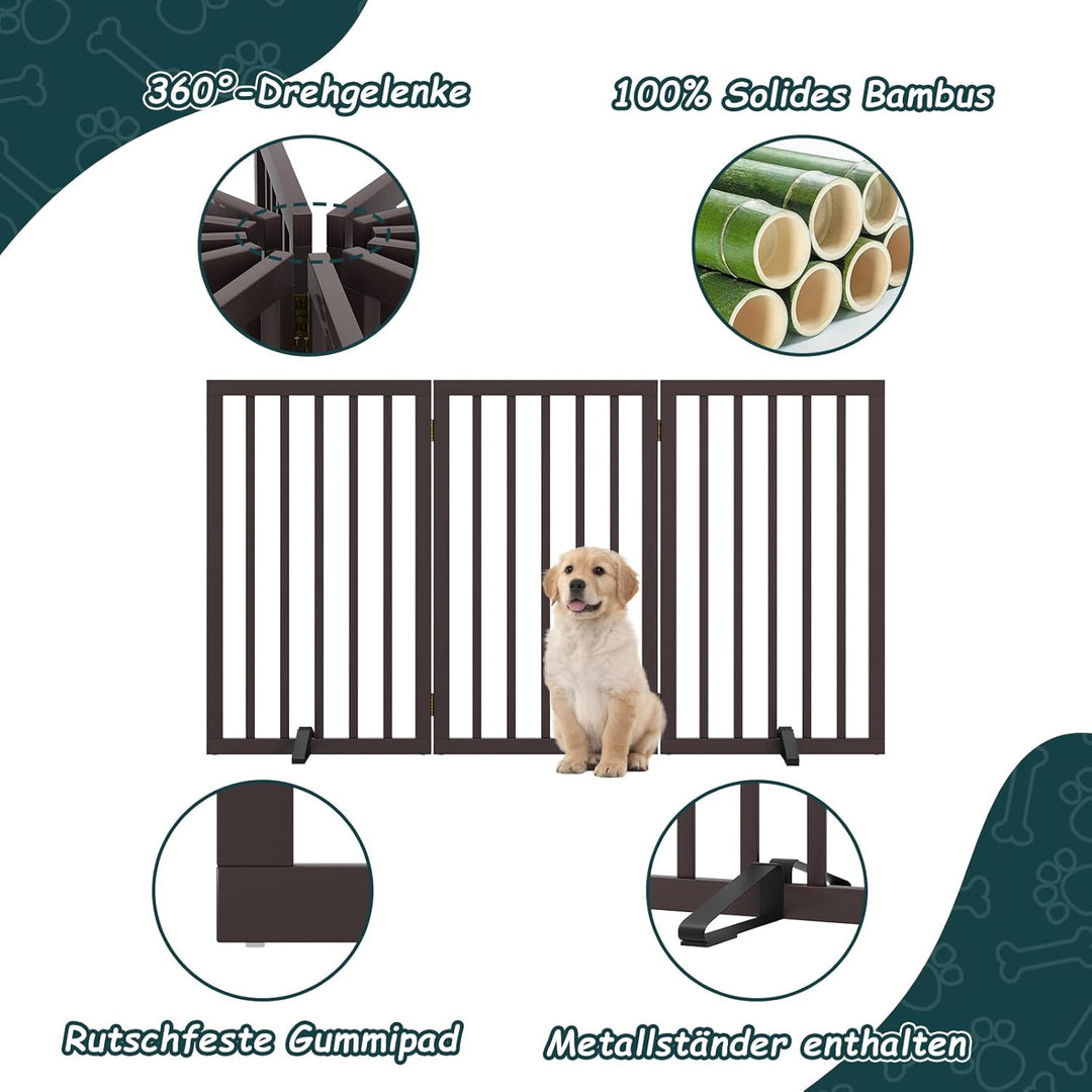 Semiocthome Absperrgitter für Hunde, 3-Panel Hundegitter, ausgestattet mit 2 Metallstützen, 82 cm ho