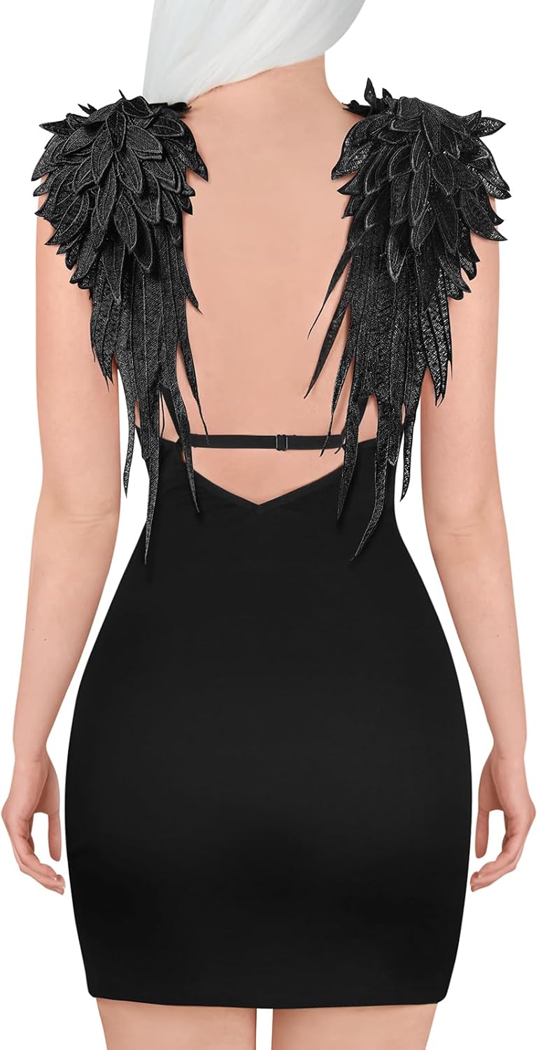 LittleForBig Damen Dunkler Engel Bodycon Sexy Passform Cocktail Party Minikleid M Schwarz, M Schwarz