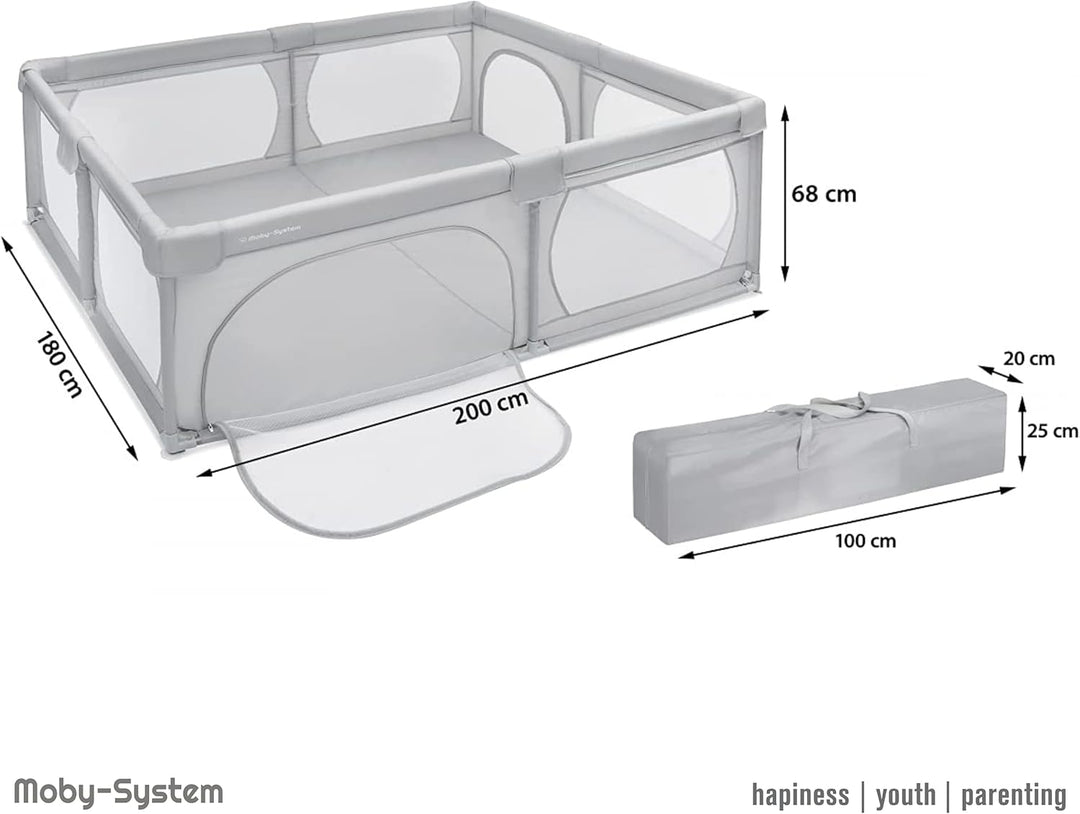 Moby-System Kinderlaufstall Baby Laufgitter Set - Aktivitätszentrum mit Rutschfester Basis, Schutzg