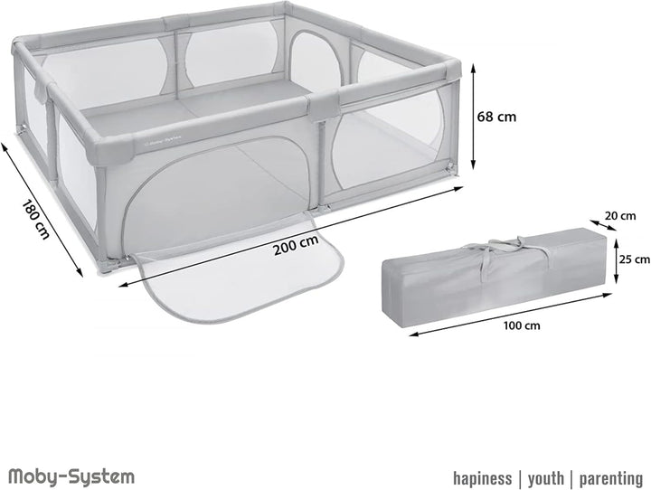 Moby-System Kinderlaufstall Baby Laufgitter Set - Aktivitätszentrum mit Rutschfester Basis, Schutzg