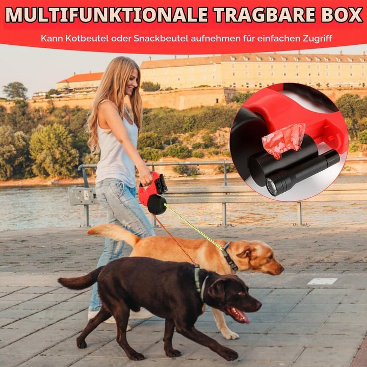 Doppelleine für 2 Hunde, 3 M Automatische Hund Versenkbar Leine, Doppelleine mit Licht, Doppelte Ein