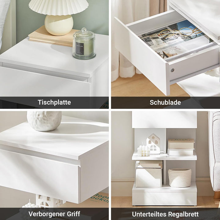SoBuy FBT49-Wx2 Beistelltisch 2er Set Nachttisch 2 stücke Nachtschrank Kommode mit 1 Schublade und 3