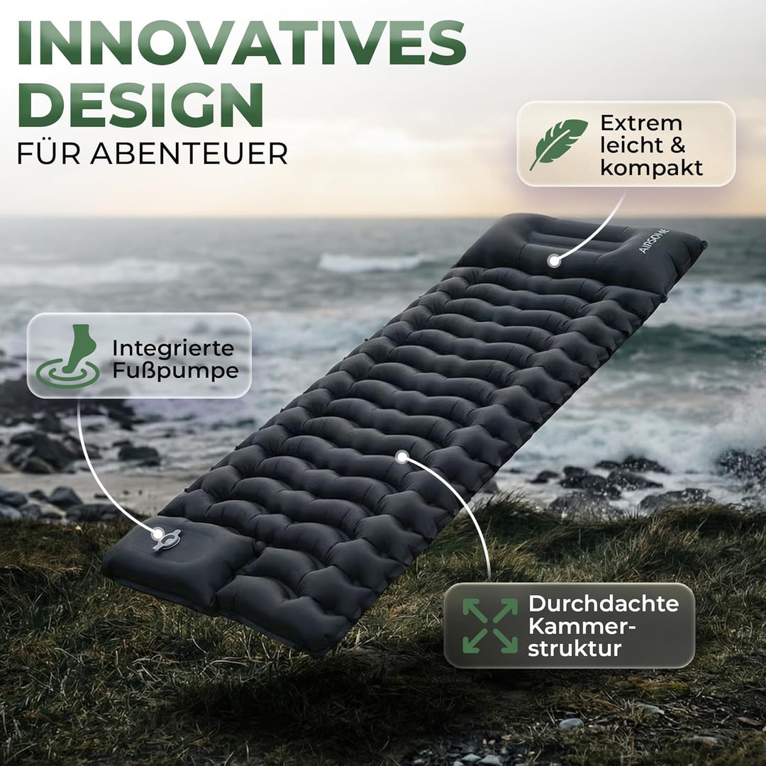 Selbstaufblasbare Luftmatratze Ultraleicht – Camping Isomatte selbstaufblasend mit integrierter Fuss