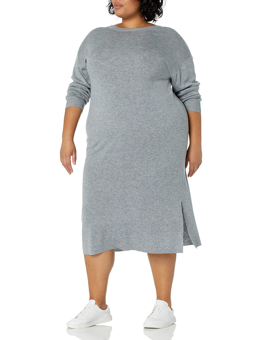 The Drop Damen Suki Rib Midi V-Back Dress Dresses XS Grau Meliert, XS Grau Meliert