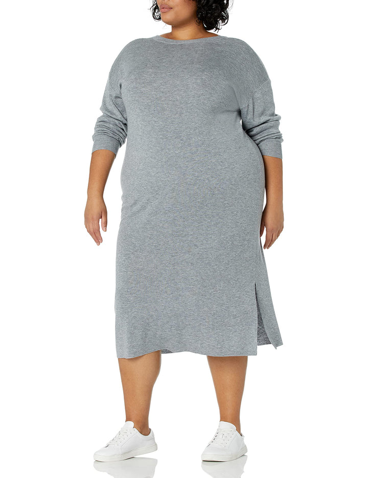 The Drop Damen Suki Rib Midi V-Back Dress Dresses XS Grau Meliert, XS Grau Meliert