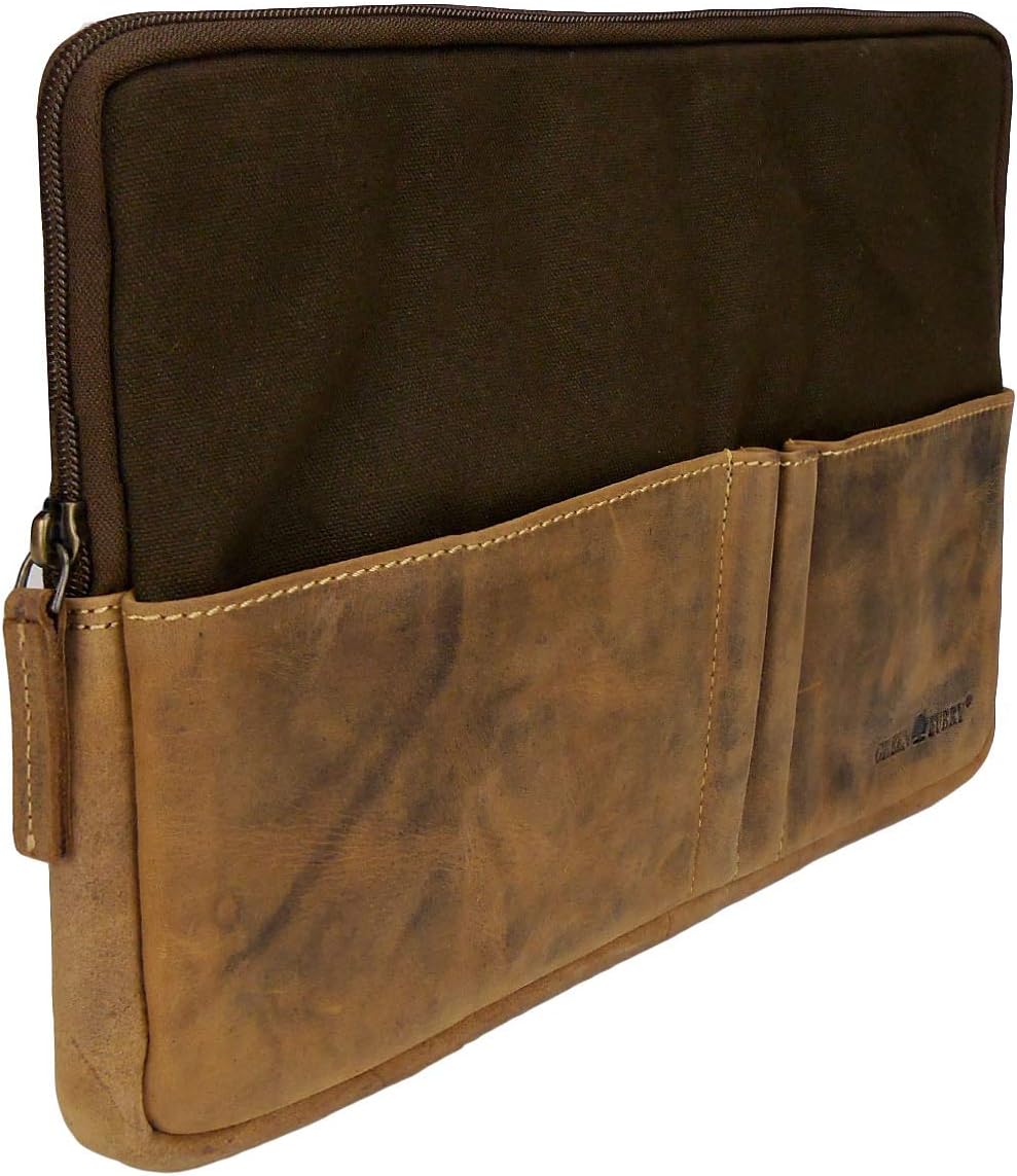 Greenburry Tasche für Tablet Notebook Dokumente 13" Leder Canvas braun Vintage