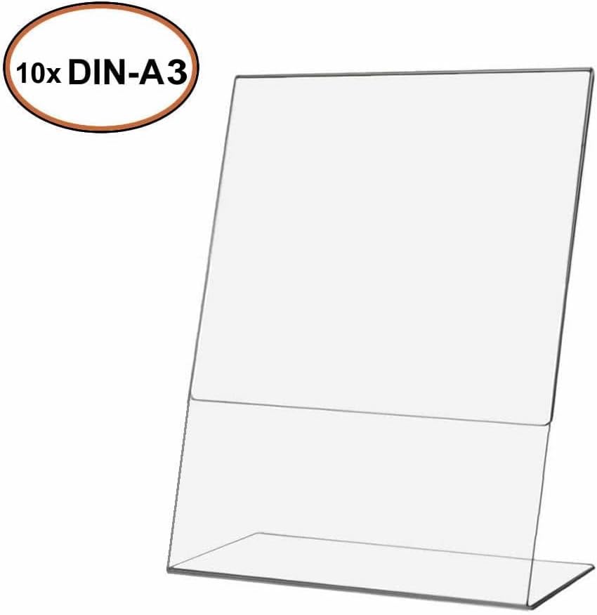TUKA 10X A3 Hoch Acryl Anzeige-Ständer Plakataufsteller, Tischaufsteller Schräg L-Ständer, Prospekts
