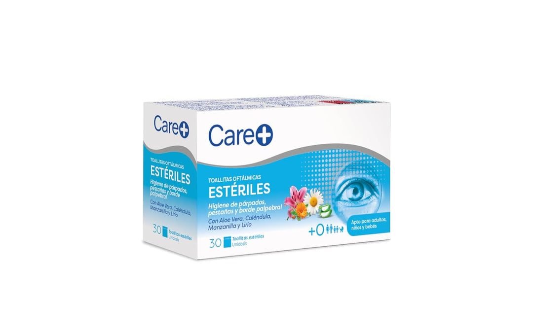 Care+ Ophthalmic Wipes — tägliche Hygiene für Augenlider, Wimpern und Lidränder — Aloe Vera, Ringelb