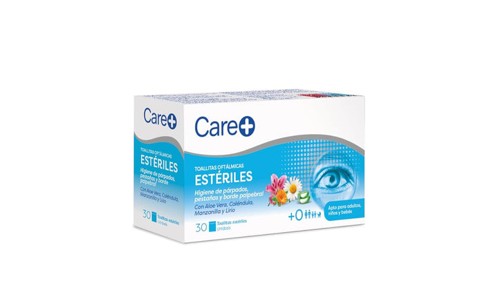 Care+ Ophthalmic Wipes — tägliche Hygiene für Augenlider, Wimpern und Lidränder — Aloe Vera, Ringelb
