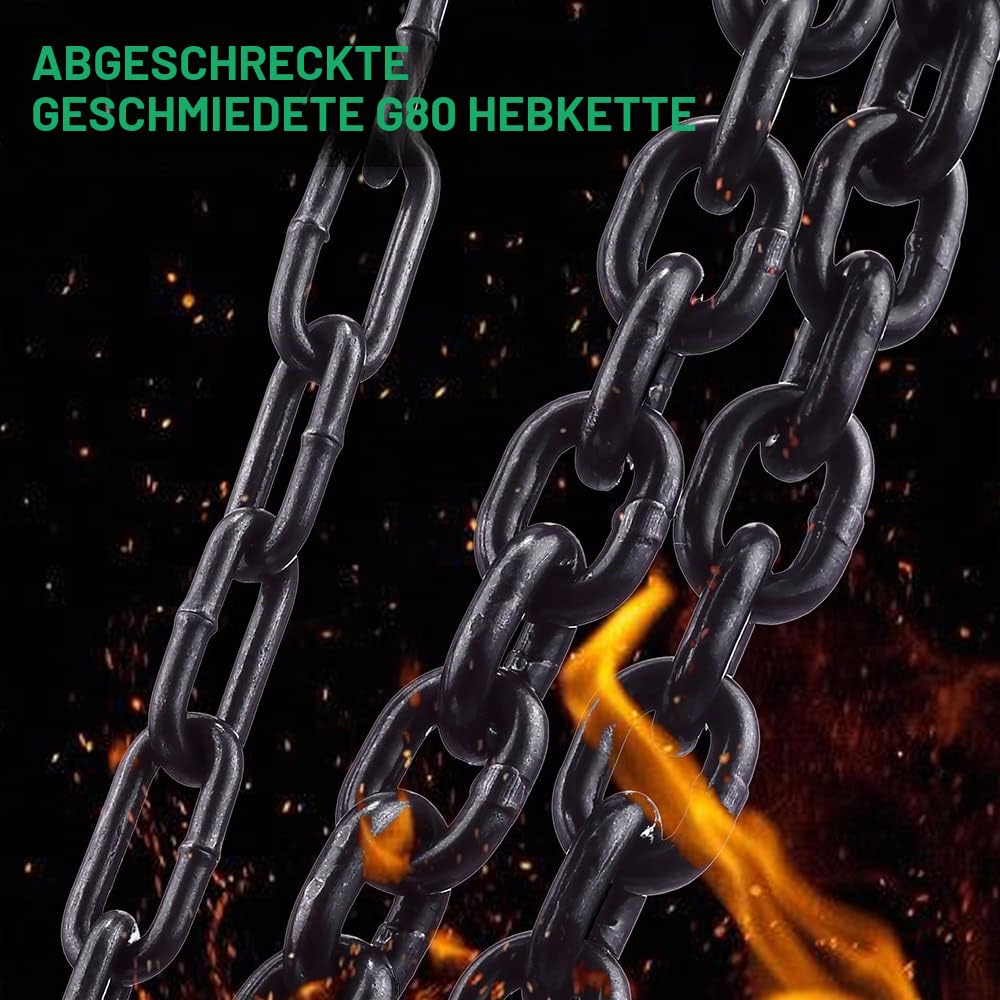 Kettenzug mit robustem Haken, Stanew, 3m Kette, Grün, doppelte Ladekette, Kette G80, Hebehaken mit S