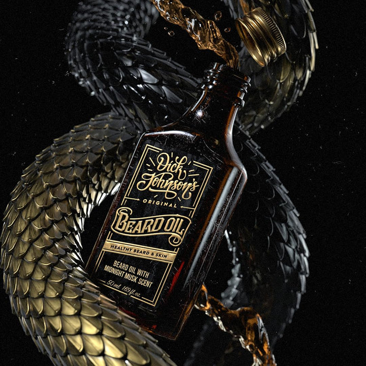 Dick Johnson Bartöl Midnight Musk Duft 50 ml – Bart Öl mit Arganöl, Jojobaöl und Mandelöl – Bartpfle