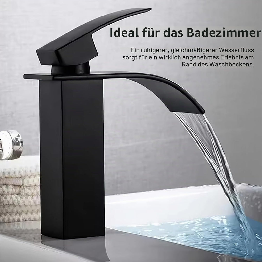 Wasserfall Wasserhahn, Badezimmer-Waschbeckenarmatur Wasserfall-Auslauf Edelstahl Heisser und Kalter