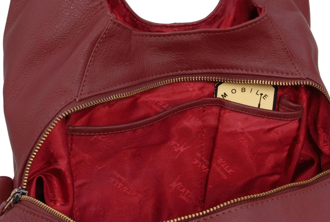 Catwalk Collection Handbags - Damen Leder Schultertasche - Handtasche Gross - Hobo Bag mit Viele Fäc