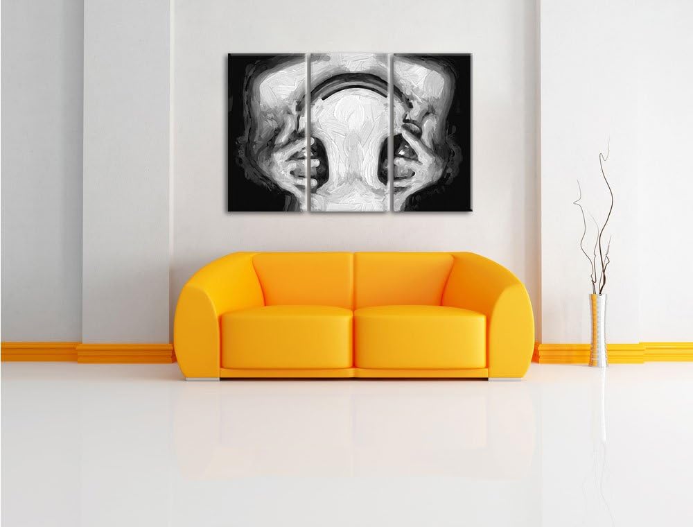 Pixxprint Sexy Girl mit Kopfhörer Pinsel Effekt 3-Teiler Leinwandbild 120x80 Bild auf Leinwand