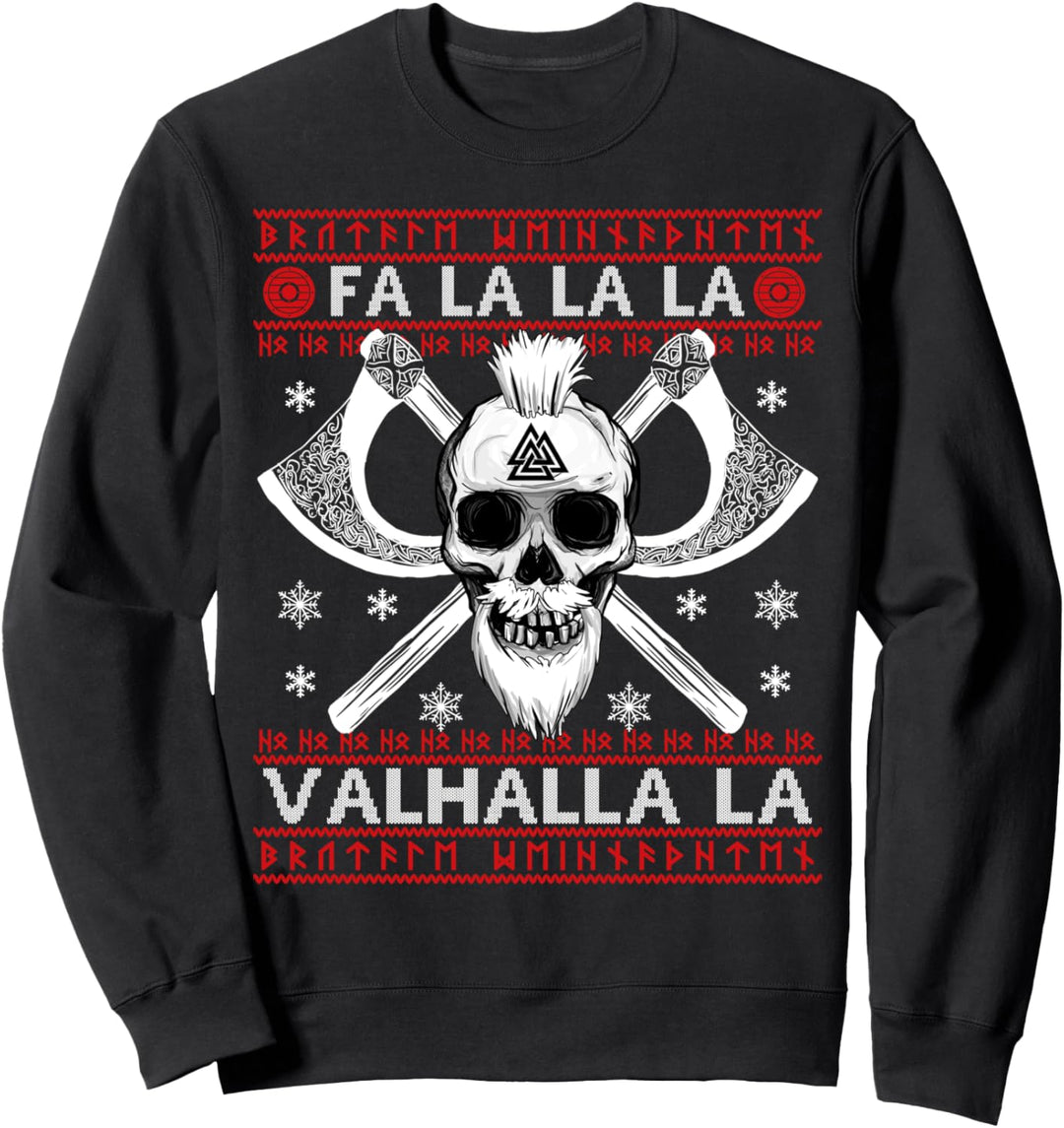 Ugly Christmas Design Fa-La-La Valhalla Viking Valknut Skull Sweatshirt