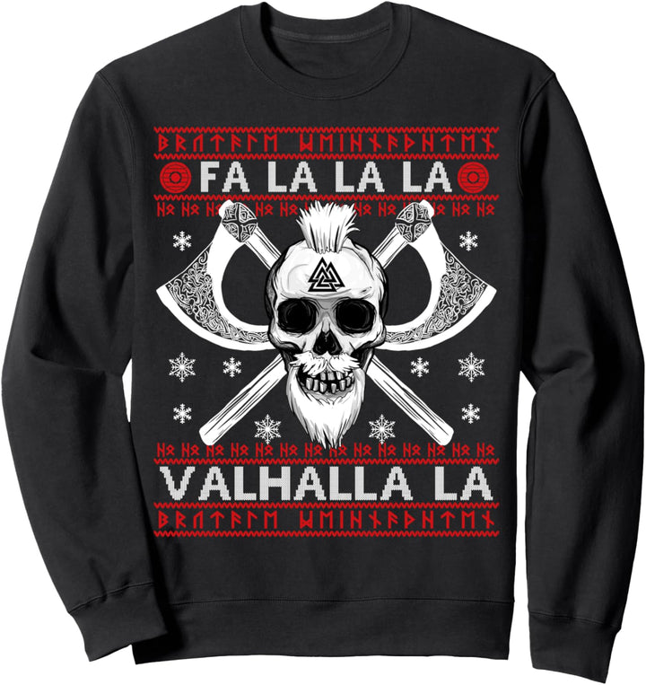 Ugly Christmas Design Fa-La-La Valhalla Viking Valknut Skull Sweatshirt