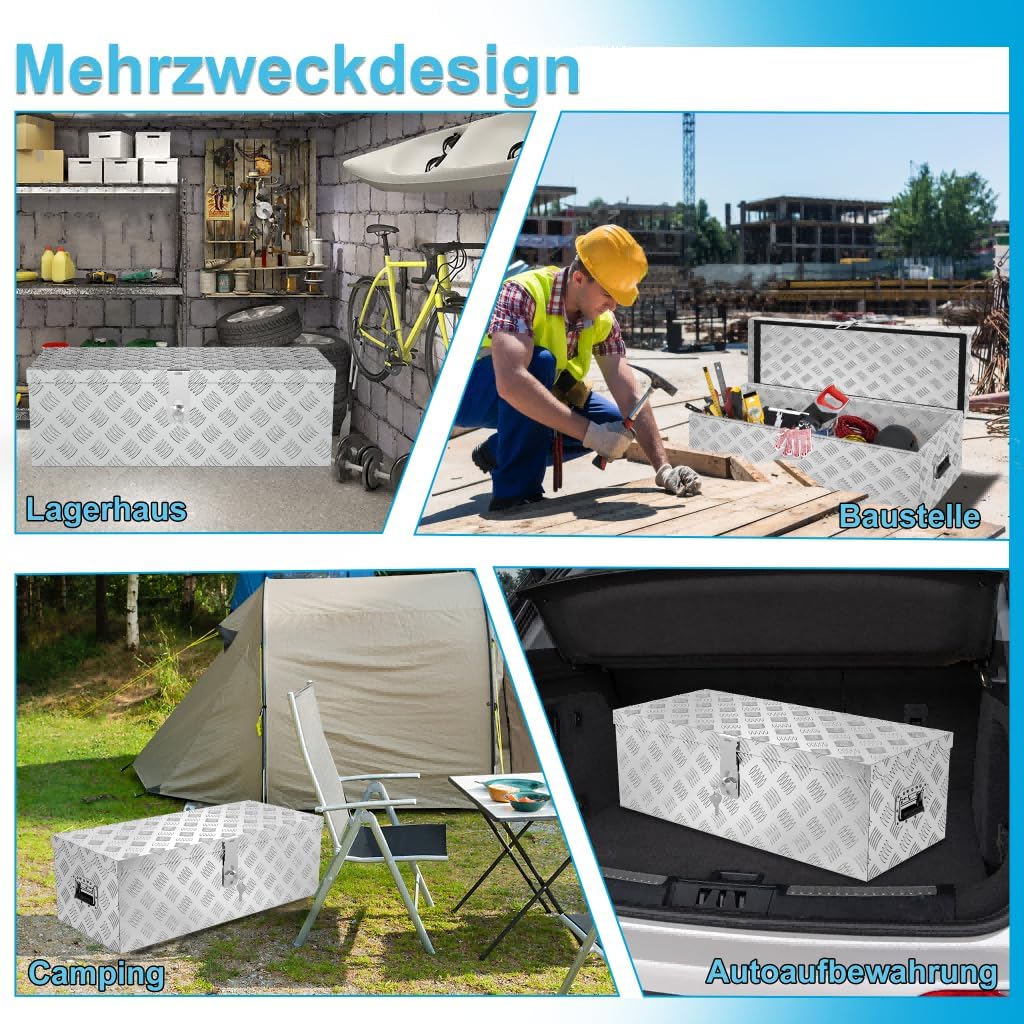 XMTECH 60L Aluminium Transportbox Aufbewahrungsbox Aluminiumkoffer Aluminiumbox Truckbox, Silber Lag