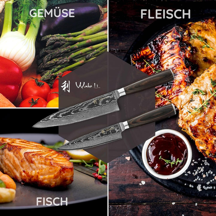 Wakoli EDIB Essentials Santoku Messer Küchenmesser Set (2-teilig) 30 & 24 cm Damastmesser aus 67 Lag