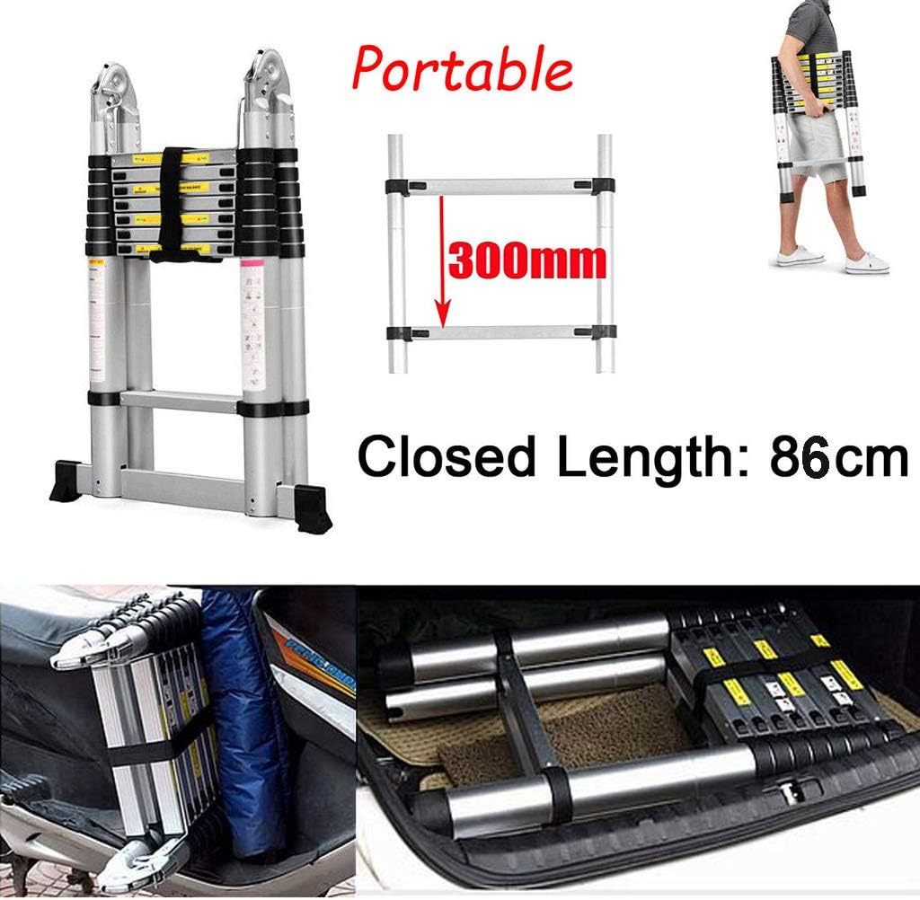 5M Teleskopleiter Alu Leiter Ausziehbare Klappleiter 2.5M + 2.5M Teleskop Leiter mit Stabilisator, H