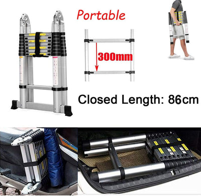 5M Teleskopleiter Alu Leiter Ausziehbare Klappleiter 2.5M + 2.5M Teleskop Leiter mit Stabilisator, H