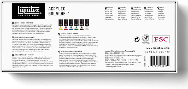 Liquitex 3699323 Proffessional Acrylic Gouache, Primärfarben, Set 6 Flaschen a 59ml 59 ml (6er Pack)