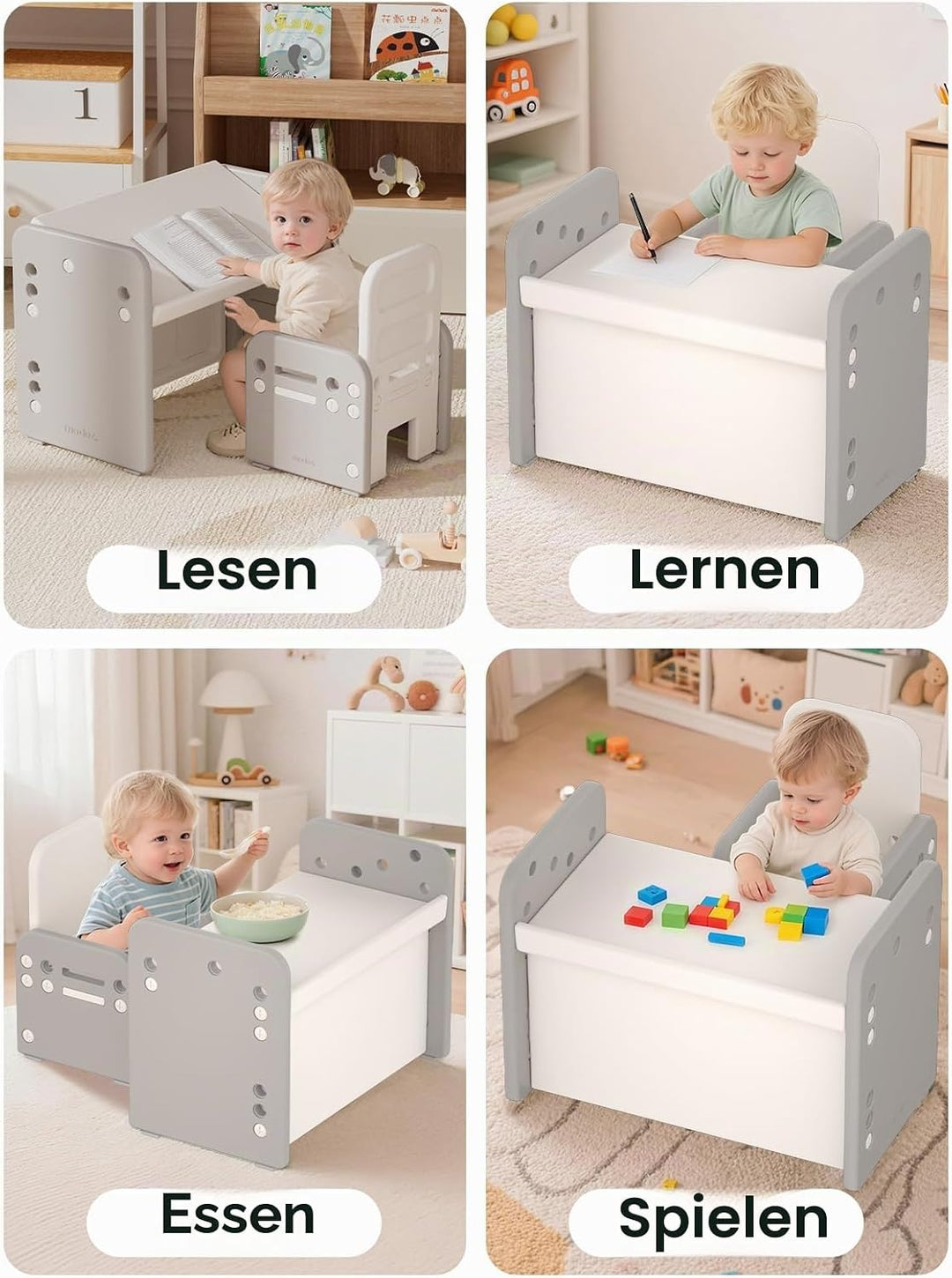 Kindertisch mit Stühle, Höhenverstellbarer Kinder Tisch Stuhl Set, Konvertierbarer Desktop，Multifunk