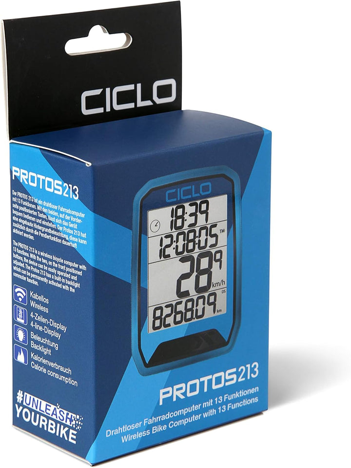 CICLO PROTOS 213 drahtloser Fahrradcomputer, mit 13 Funktionen in blau, in blau