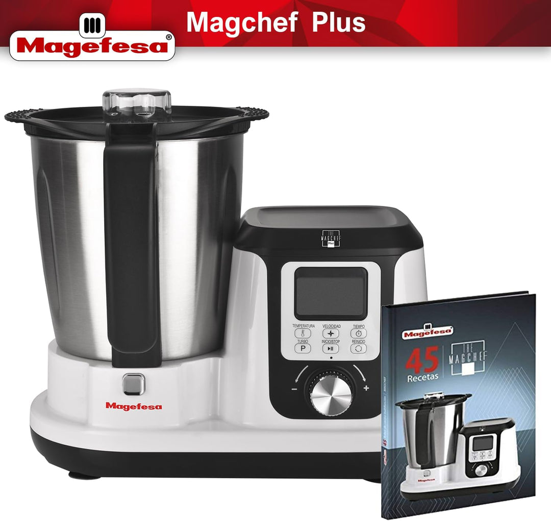 Magefesa Magchef Plus – Multifunktionaler Küchenroboter Weiss, 3,3L, 23 Funktionen, Rezeptbuch, Spat