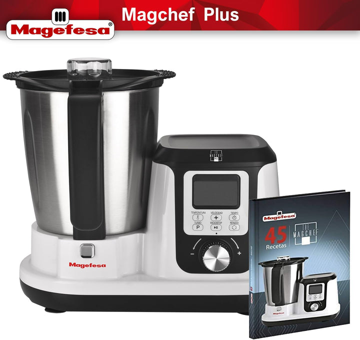 Magefesa Magchef Plus – Multifunktionaler Küchenroboter Weiss, 3,3L, 23 Funktionen, Rezeptbuch, Spat