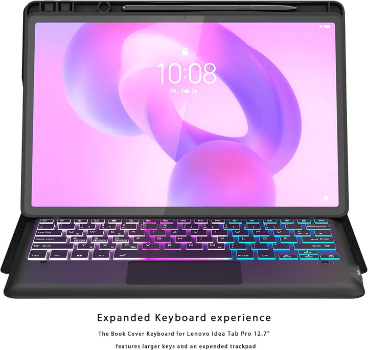 für Lenovo Idea Tab Pro 2025 12.7 Zoll Hülle mit Abnehmbare Tastatur : DIY 3-Zonen 7-Farbige Beleuch