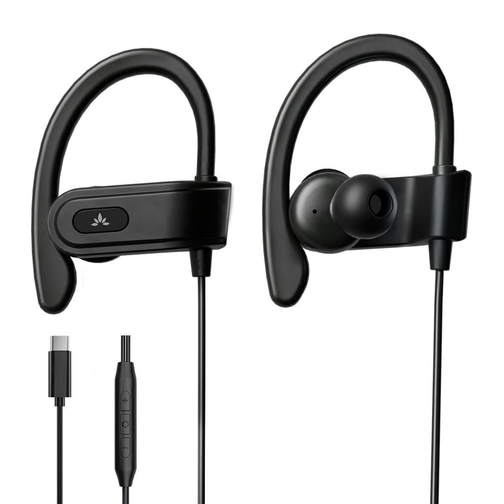 Avantree C171 - Kabel USB C In Ear Kopfhörer und Mikrofon für Sport und Joggen mit Over Ear Ohrhörer