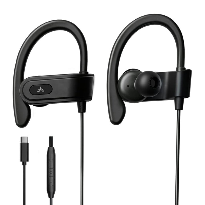 Avantree C171 - Kabel USB C In Ear Kopfhörer und Mikrofon für Sport und Joggen mit Over Ear Ohrhörer
