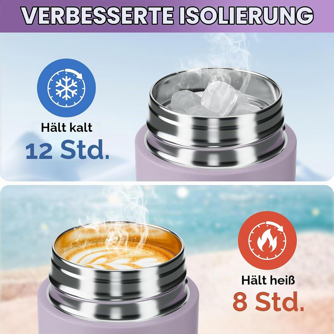 【Upgrade-Version】Exllena Mini Thermosflasche 350ml mit Edelstahl-Deckel, Trinkflasche Klein Doppelwa