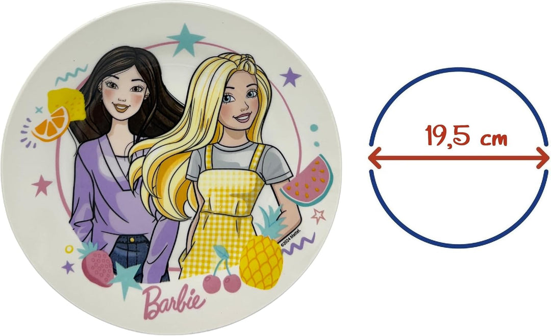 CARTOON Set 3-teilig aus Keramik Barbie Tasse Müslischale Teller Kindergeschirr Tischservice im Set,
