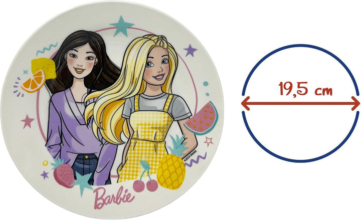 CARTOON Set 3-teilig aus Keramik Barbie Tasse Müslischale Teller Kindergeschirr Tischservice im Set,