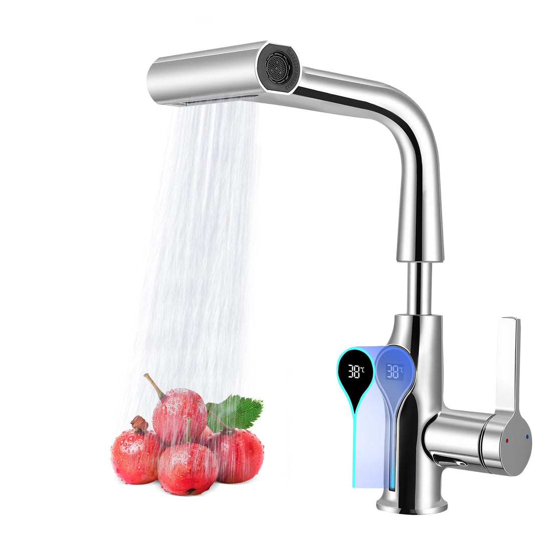 Wasserhahn Küche mit LED Temperaturanzeige, Wasserhahn Küche Ausziehbar, Hochdruck Küchenarmatur mit
