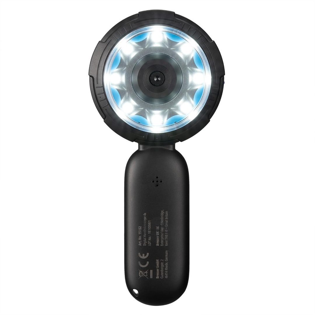 Bresser Digitales Handmikroskop für Kinder & Eltern 10× optisch/bis 40× digital, 8 dimmbare LEDs, Fo