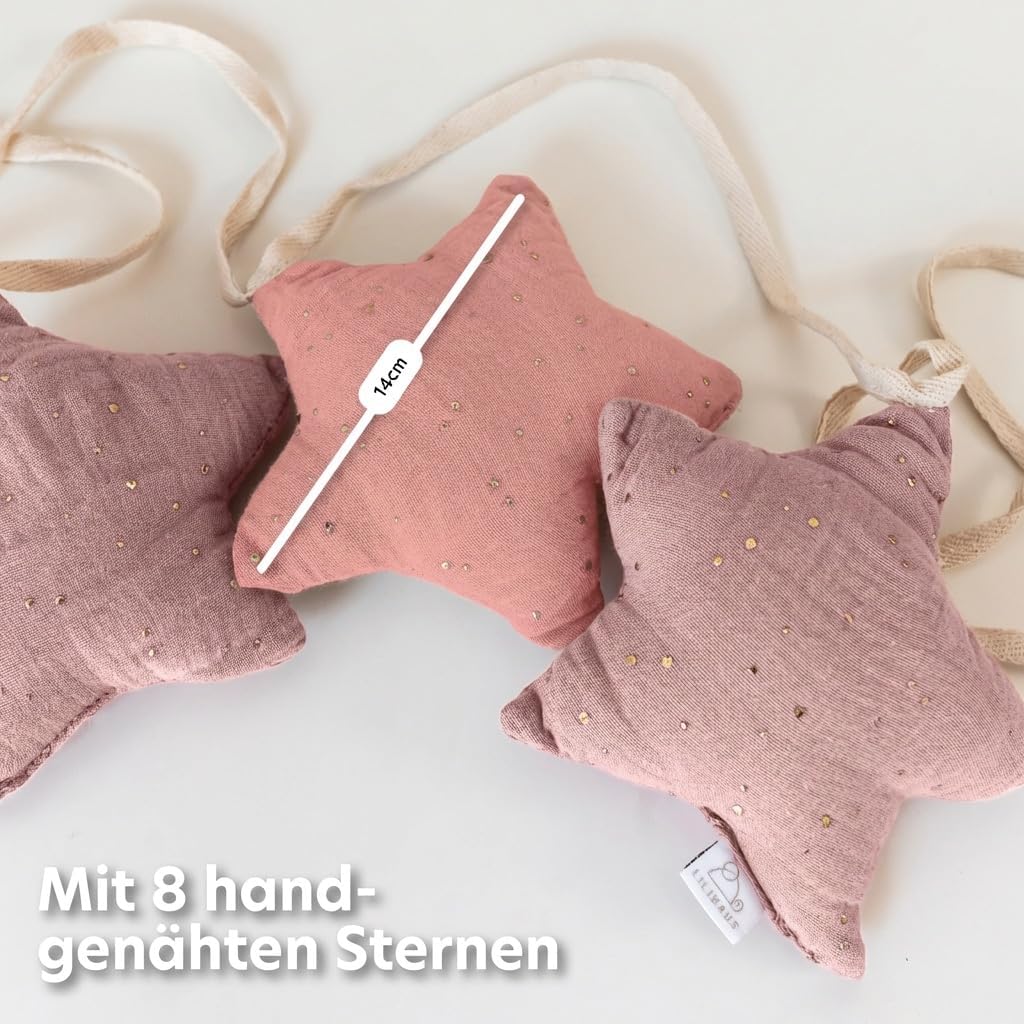 LILIMAUS Wimpelkette Stoff [mit Goldapplikation in 12 Farben] Wimpelkette Kinderzimmer - 100% Baumwo