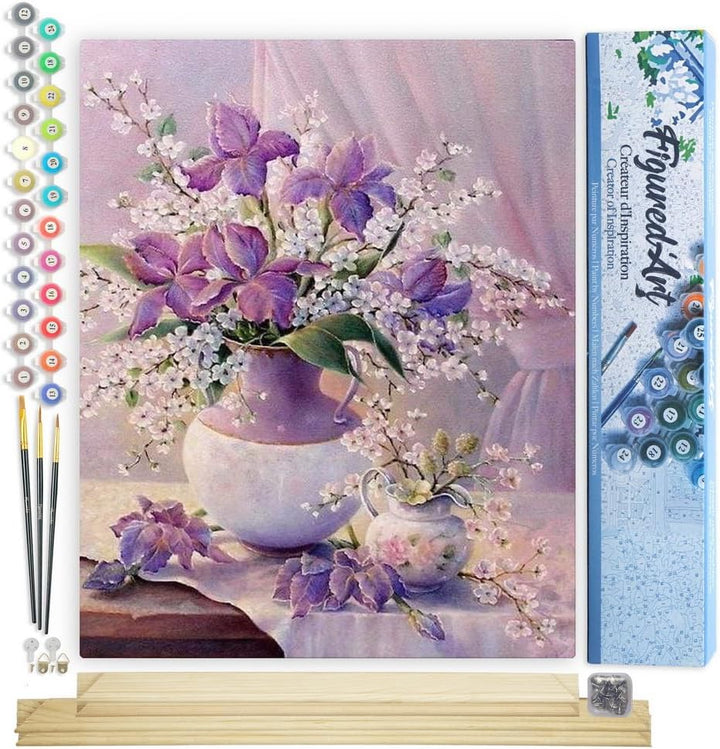 Figured'Art Malen Nach Zahlen Erwachsene Mit Rahmen Elegante violette Vase - Paint by Numbers Bastel