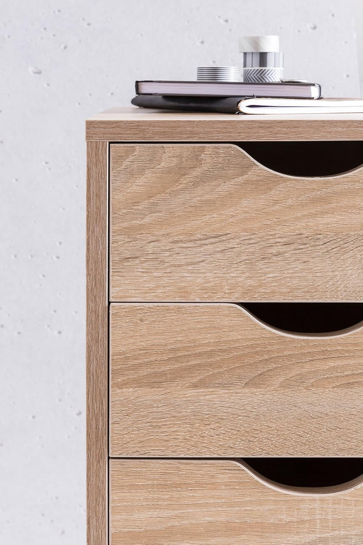 Wohnling Rollcontainer 33 x 64 x 38 cm MDF-Holz 5 Schubladen Sonoma, Moderner Schubladencontainer mi