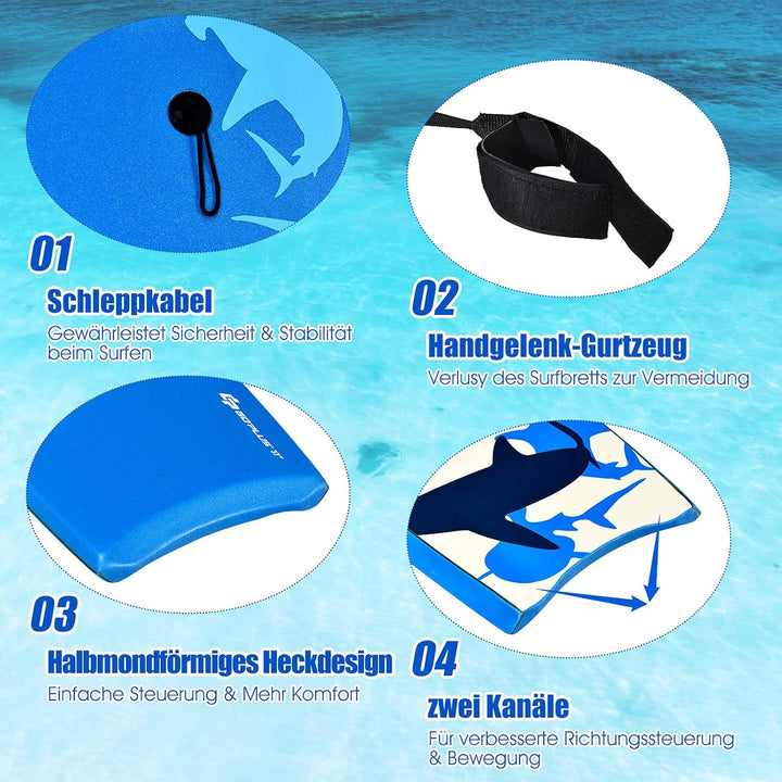 RELAX4LIFE Schwimmbrett tragbar, Schwimmboard mit Halteleine, Rutschfestes Surfbrett für Kinder & Er