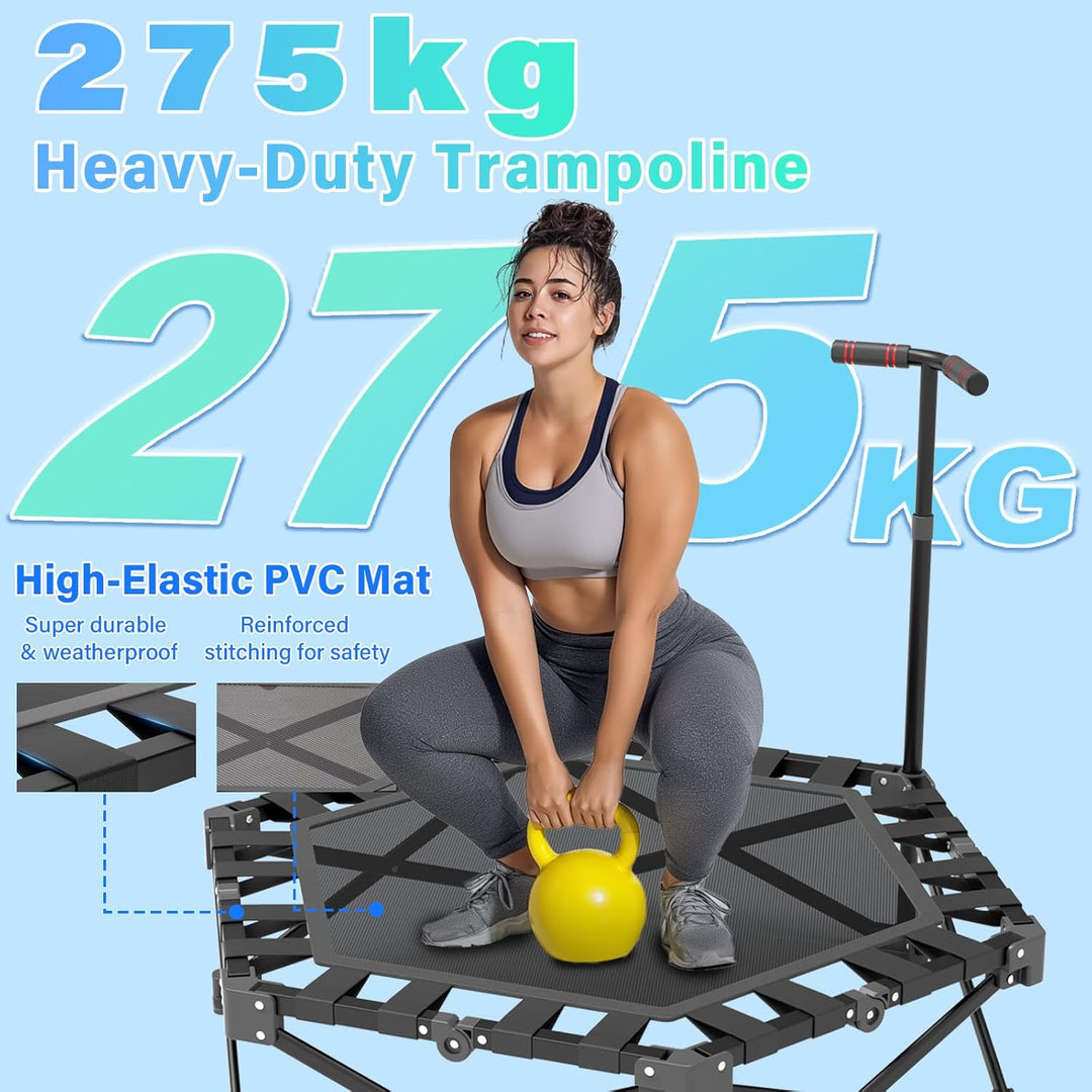 Fitness Trampolin Klappbar, Mini Trampolin Indoor 106cm mit 3-Fach Höhenverstellbarem Griff, Extra S