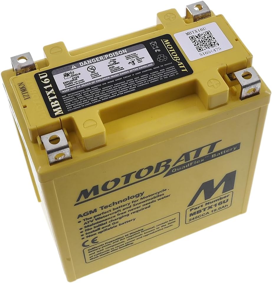 MOTOBATT Batterie MBTX16U, 4â Pin 12Â V 19â AH 151 x 87 x 161â mm