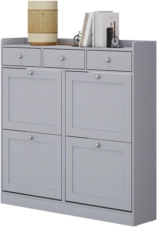 Vicco Schuhkipper Vitto, Grau, 100 x 99.5 cm mit 3 Schubladen & 4 Klappfächern, zur platzsparenden A