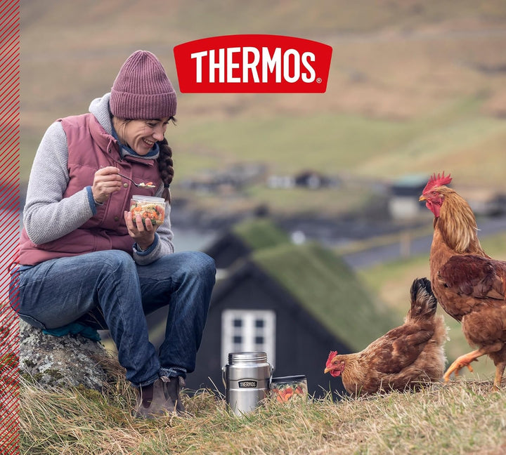 Thermos STAINLESS KING FOOD JAR 1,2l, steel, Thermosbehälter aus Edelstahl mit Einsätzen und Henkel,
